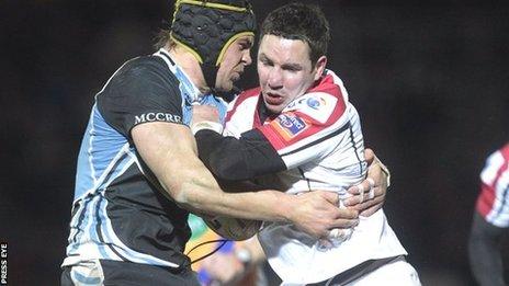 Glasgow's Tom Ryder tackles Paddy Wallace in Friday night's game