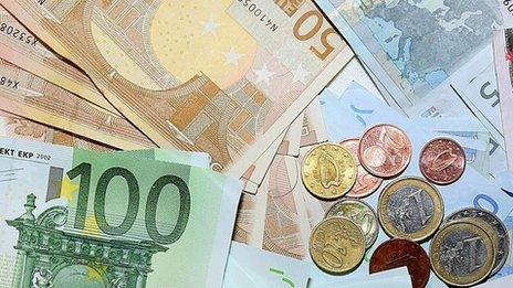 Euro coins and banknotes