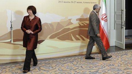 European Union foreign policy chief Catherine Ashton (L) and Iran's chief nuclear negotiator Saeed Jalili (26/02/13)