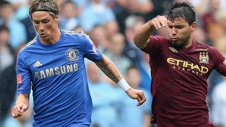 Chelsea's Fernando Torres and Sergio Aguero of Manchester City