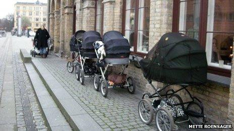 Prams outside Copenhagen cafe