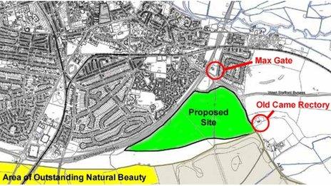 A map of the proposed development site