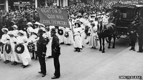 Emily Davison's funeral in Morpeth (pic courtesy of Imperial War Museum)