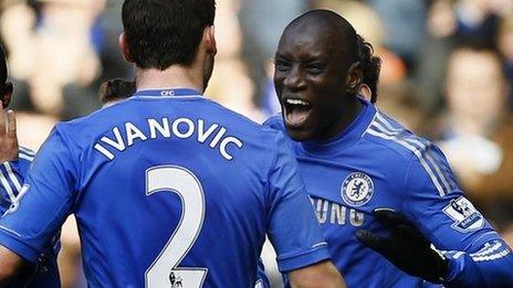 Demba Ba celebrates scoring for Chelsea