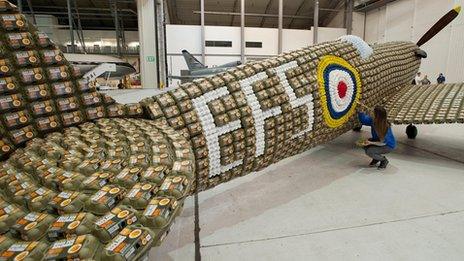 It took designer six weeks to build the egg box fighter plane