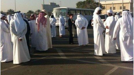 Families of detainees outside court building - picture from #uaedetainees (04/03/13)