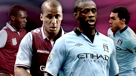 Christian Benteke, Gabriel Agbonlahor, Yaya Toure and Carlos Tevez