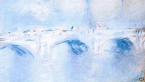 Photo released by the police in Rotterdam, Netherlands, on 16 October 2012, shows the painting "Waterloo Bridge, London" by Claude Monet