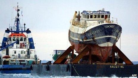 File photo of the wrecked Bugaled Breizh in January 2004. Pic: AFP