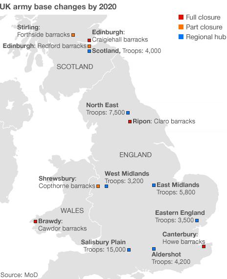 Map showing army base changes by 2020