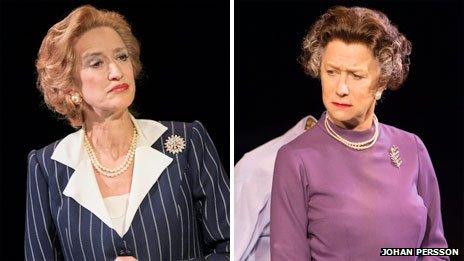 Hadyn Gwynne as Margaret Thatcher and Helen Mirren as The Queen in The Audience