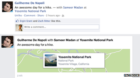 Facebook check-in screenshot