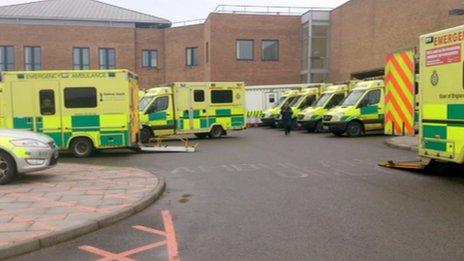 Ambulances parked outside Norfolk and Norwich Hospital