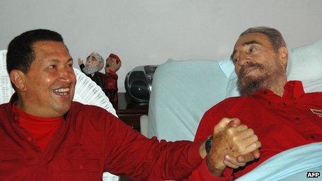 File photo of Hugo Chavez and Fidel Castro (13 August 2013)