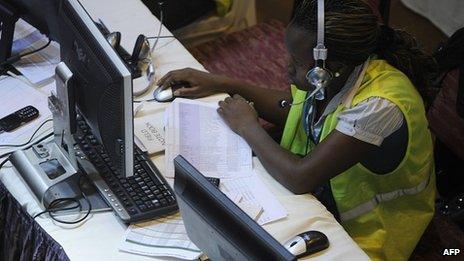 An election worker in a Nairobi polling station, 7 March