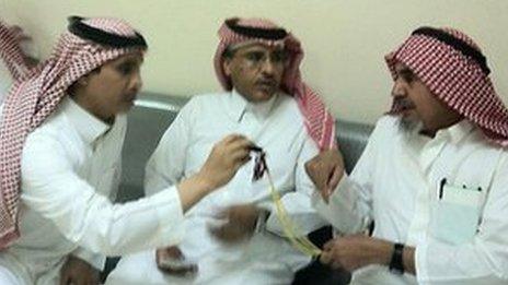 Rights activists Mohammad al-Qahtani (centre) and Abdullah al-Hamid (right)