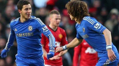 Eden Hazard celebrates his goal for Chelsea against Manchester United