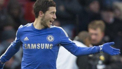 Eden Hazard celebrates after scoring for Chelsea against Manchester United