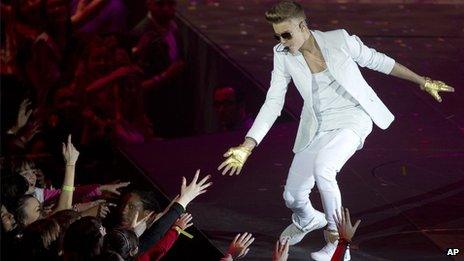 Justin Bieber on stage in London