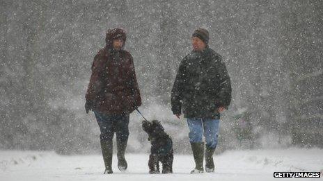 Woman and man in snow