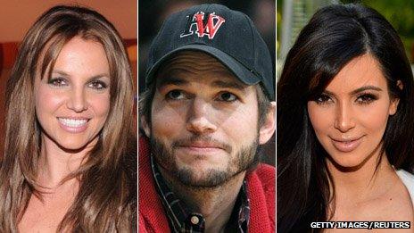 Britney Spears, Ashton Kutcher and Kim Kardashian