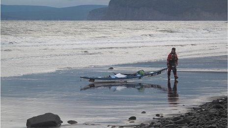 Sarah and her kayak in Russia