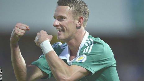 Dean Shiels celebrates scoring against Luxembourg last September