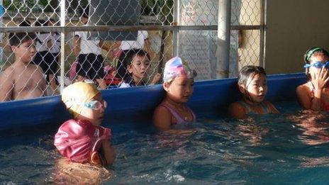 Kids in Vietnam learning to swim