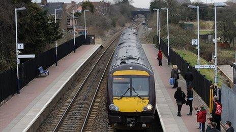 Train arriving at Narborough station in Norfolk