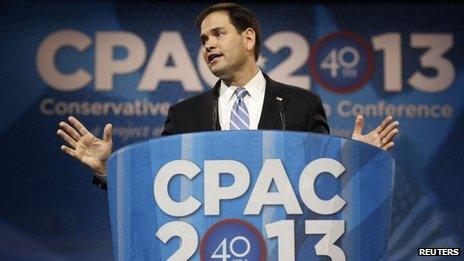 Senator Marco Rubio of Florida speaks at the Conservative Political Action Conference (CPAC) at National Harbor, Maryland 14 March 2013