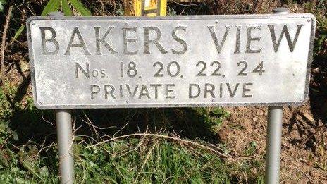 Bakers View street sign, Newton Abbot, Devon