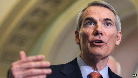 Rob Portman speaks on Capitol Hill in Washington 15 February 2011