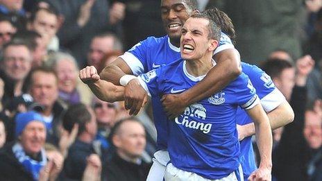 Leon Osman celebrates his first-half strike