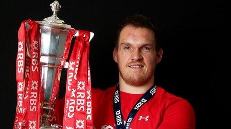 Gethin Jenkins holds the 2013 Six Nations trophy