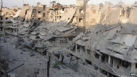 Destroyed buildings in Homs, Syria. File photo