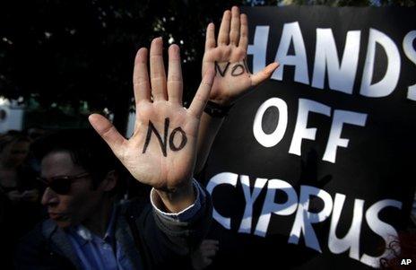 Anti-levy protesters in Nicosia, Cyprus, 18 March