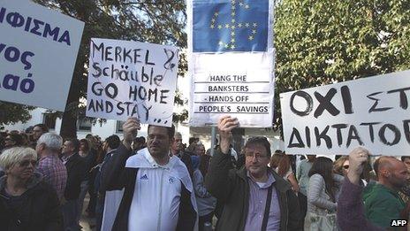 Angry Cypriots protesting in Nicosia, 18 Mar 13