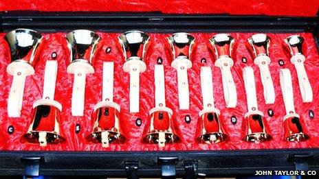 A row of hand bells