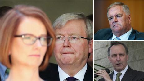 From left, Julia Gillard, Kevin Rudd, Kim Beazley (top right) and Paul Keating (bottom right)