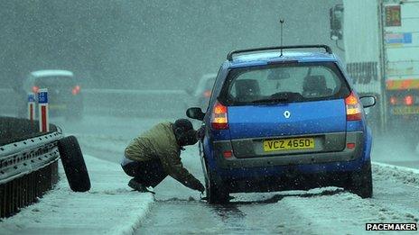 Man changing car wheel