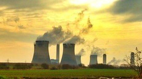 Didcot A Power Station seen across fields at sunset