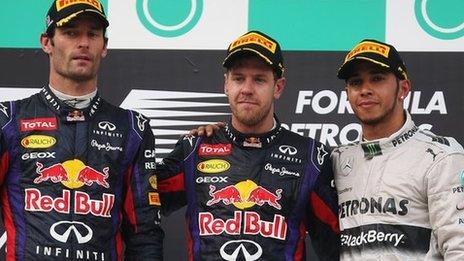 Mark Webber, Sebastian Vettel, Lewis Hamilton