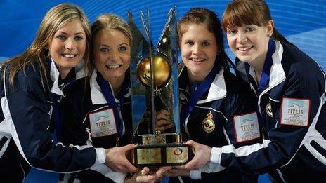 Scotland curling team with the World Championship trophy