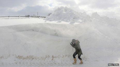 Woman fights blizzard on Cushendall Road