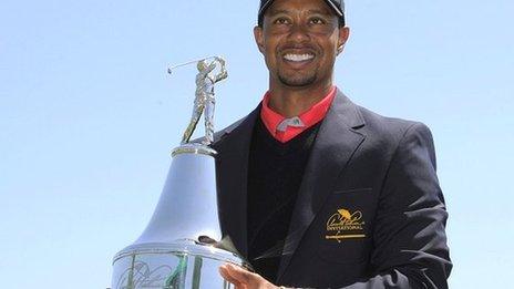 World number one Tiger Woods with the Arnold Palmer Invitational trophy