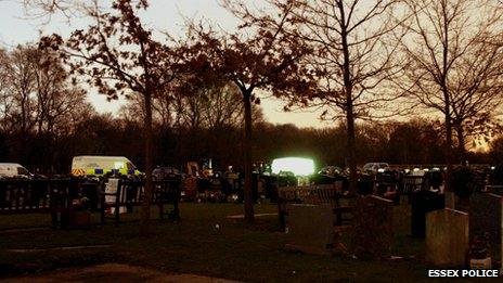 Police set up a white tent around the grave as they exhumed Lee Balkwell