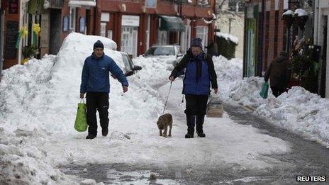 People walking in snow