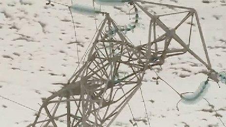 Downed electricity pylon