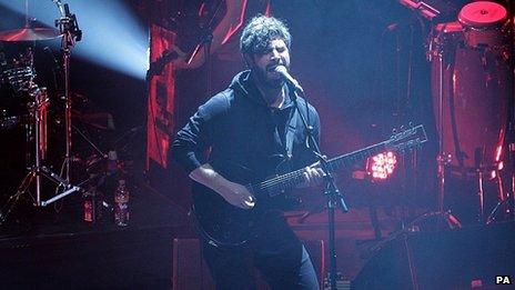 Yannis Philippakis of Foals on stage during the 2013 NME Awards, at the Troxy, London