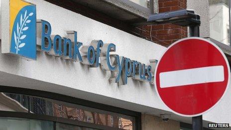 No entry sign in front of a Bank of Cyprus branch